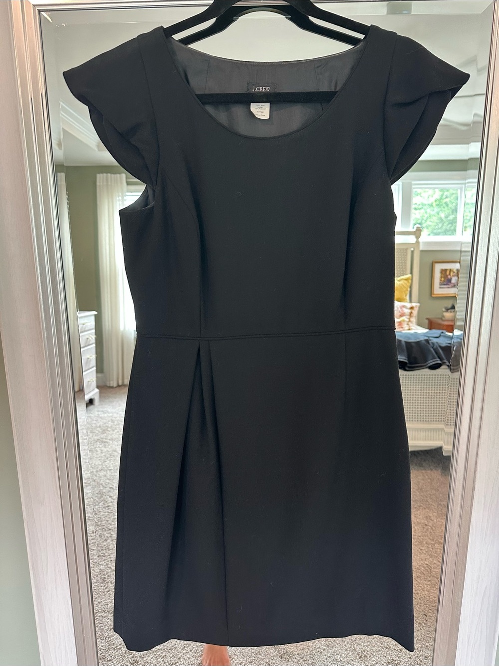 J. Crew Black Flutter Sleeve Wool Sheath Dress